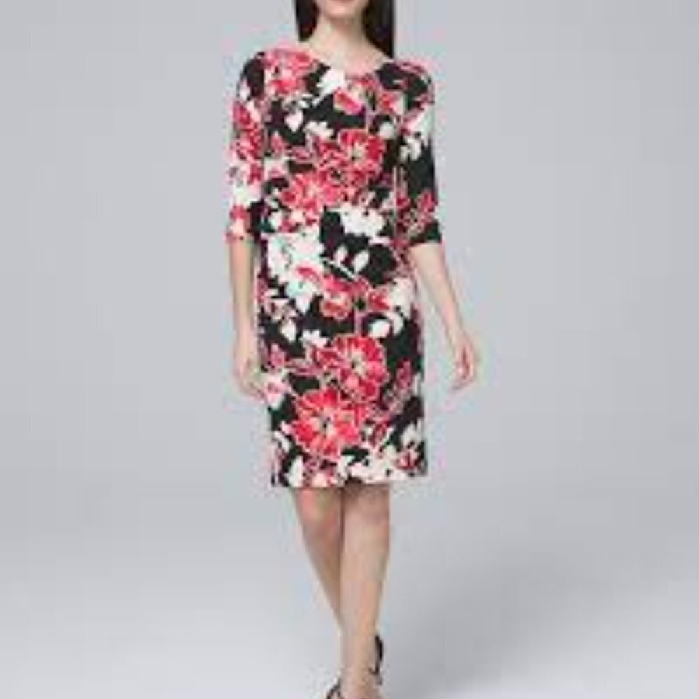 WHITE HOUSE‎ BLACK MARKET DRAPED-NECK FLORAL SHEATH
